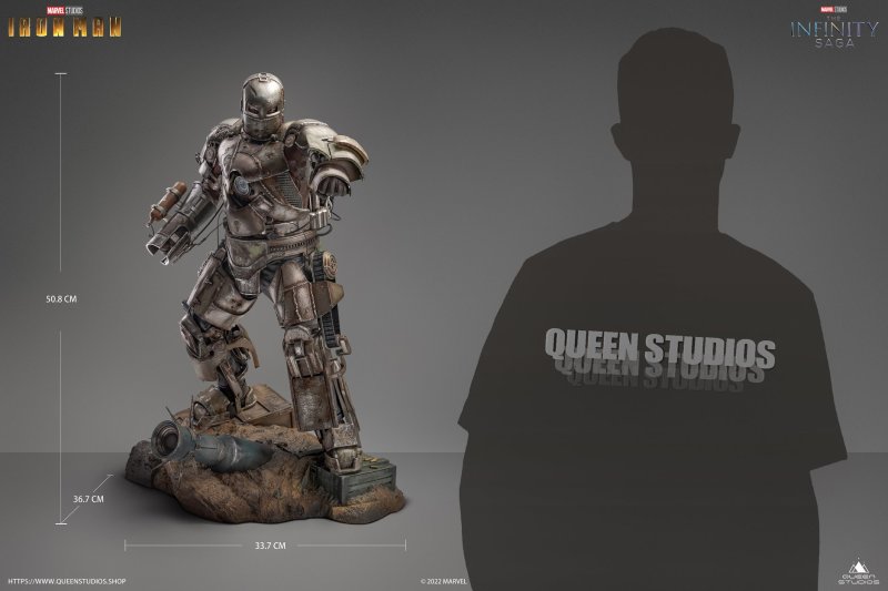 Queen Studios《鋼鐵人》鋼鐵人馬克1(Iron Man Mark 1)1/4 比例全身雕像 細緻工藝逼真再現鋼鐵人原點!