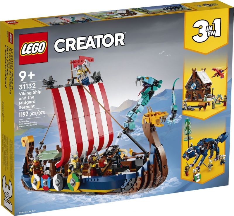 LEGO 31132 創意系列「維京戰船與耶夢加得」(Viking Ship with Midgard Serpent) 還能利用三合一玩法打造巨狼芬里爾