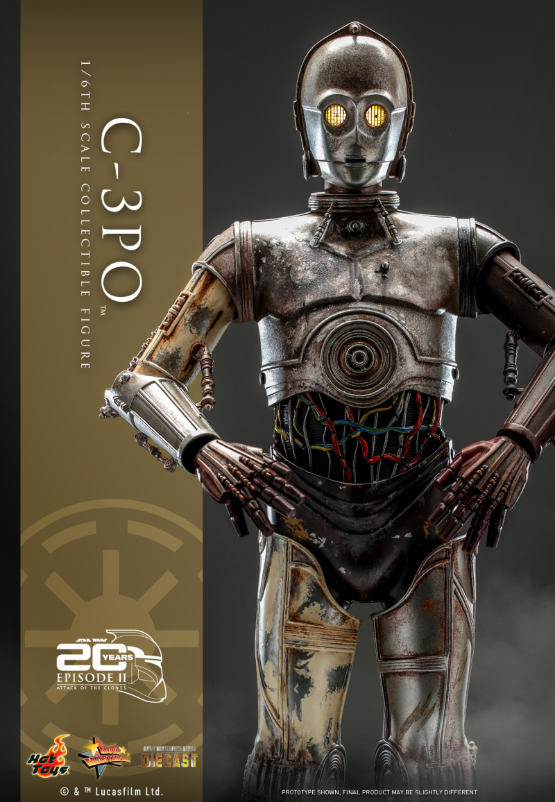 Hot Toys《星際大戰二部曲：複製人全面進攻》C-3PO 1/6 比例收藏級人偶 可換上 B1戰鬥機器人頭雕朝絕地開槍！