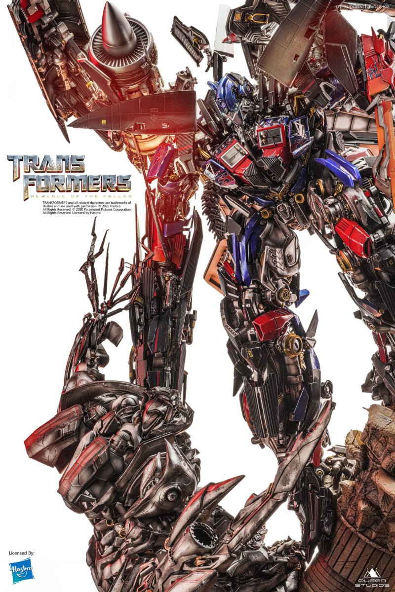 Queen Studios《變形金剛：復仇之戰》天火柯博文大戰密卡登（Jetpower Optimus Prime VS Megatron）場景雕像