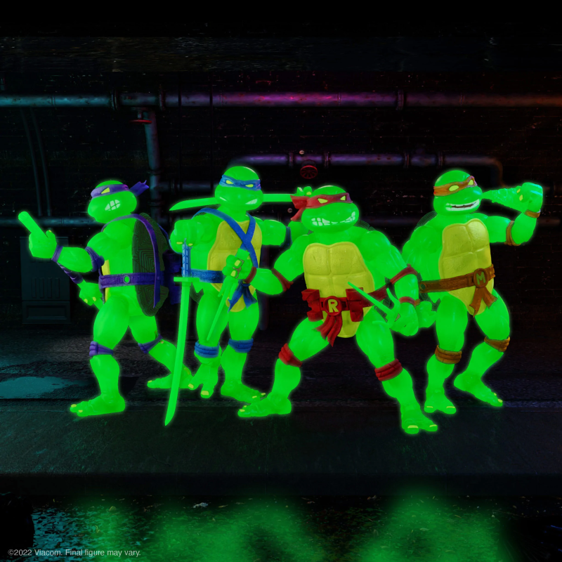 SUPER7 ULTIMATES! 系列《忍者龜》神龜四兄弟 Mutagen Ooze Glow 夜光版本 7 吋可動人偶