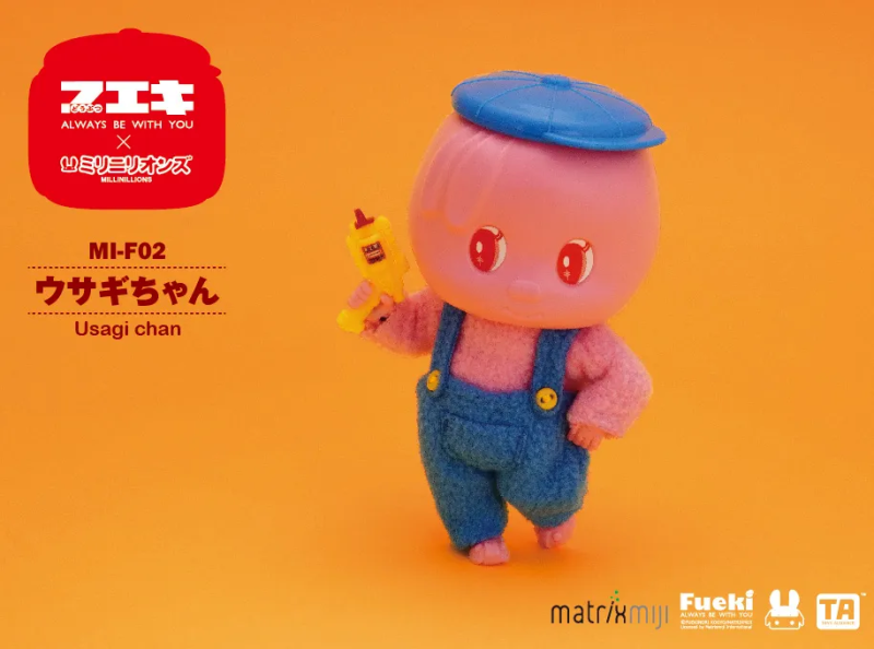 Fueki 不易糊工業 × MILLINILLIONS「糨糊黃小狗、糨糊粉紅兔、糨糊藍大象」1/18 比例可動人偶