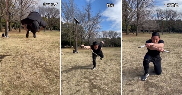 帥翻了！健身房老闆「多種裝備重現動畫戰鬥動作」，身掛竹刀也能前滾+後空翻一氣呵成