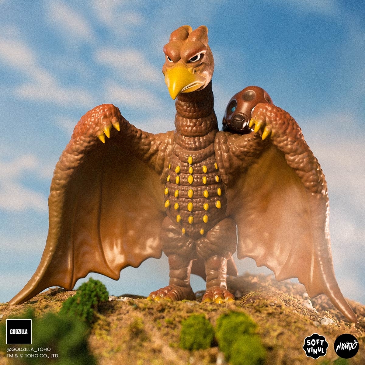 MONDO《三大怪獸 地球最大決戰》「拉頓 1964 變體版」軟膠玩具 還有可以吸在背上的摩斯拉幼蟲!
