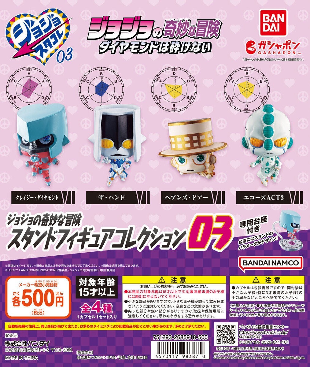 GASHAPON『JOJO的奇妙冒險 替身角色收藏 STAND Collection 03』轉蛋 瘋狂鑽石Q版登場！
