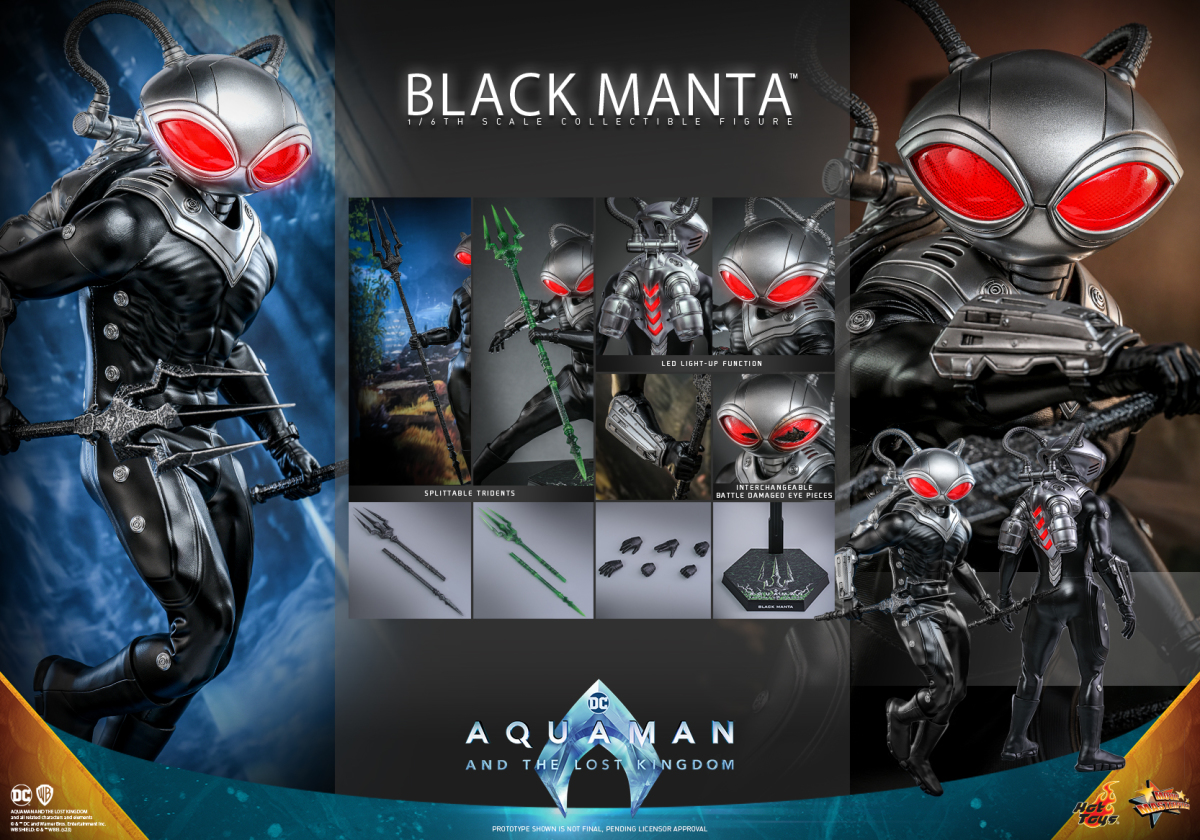 Hot Toys《水行俠 失落王國》黑蝠鱝(Black Manta)1/6 比例收藏級人偶 未來感戰衣&古老黑暗神器並存!