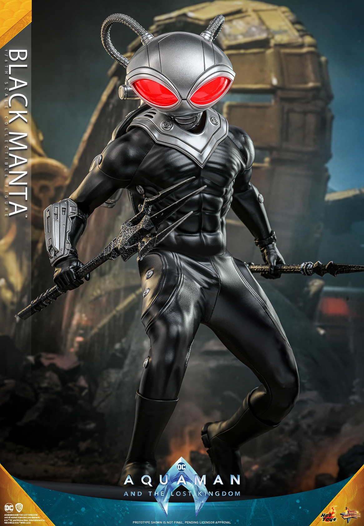 Hot Toys《水行俠 失落王國》黑蝠鱝(Black Manta)1/6 比例收藏級人偶 未來感戰衣&古老黑暗神器並存!