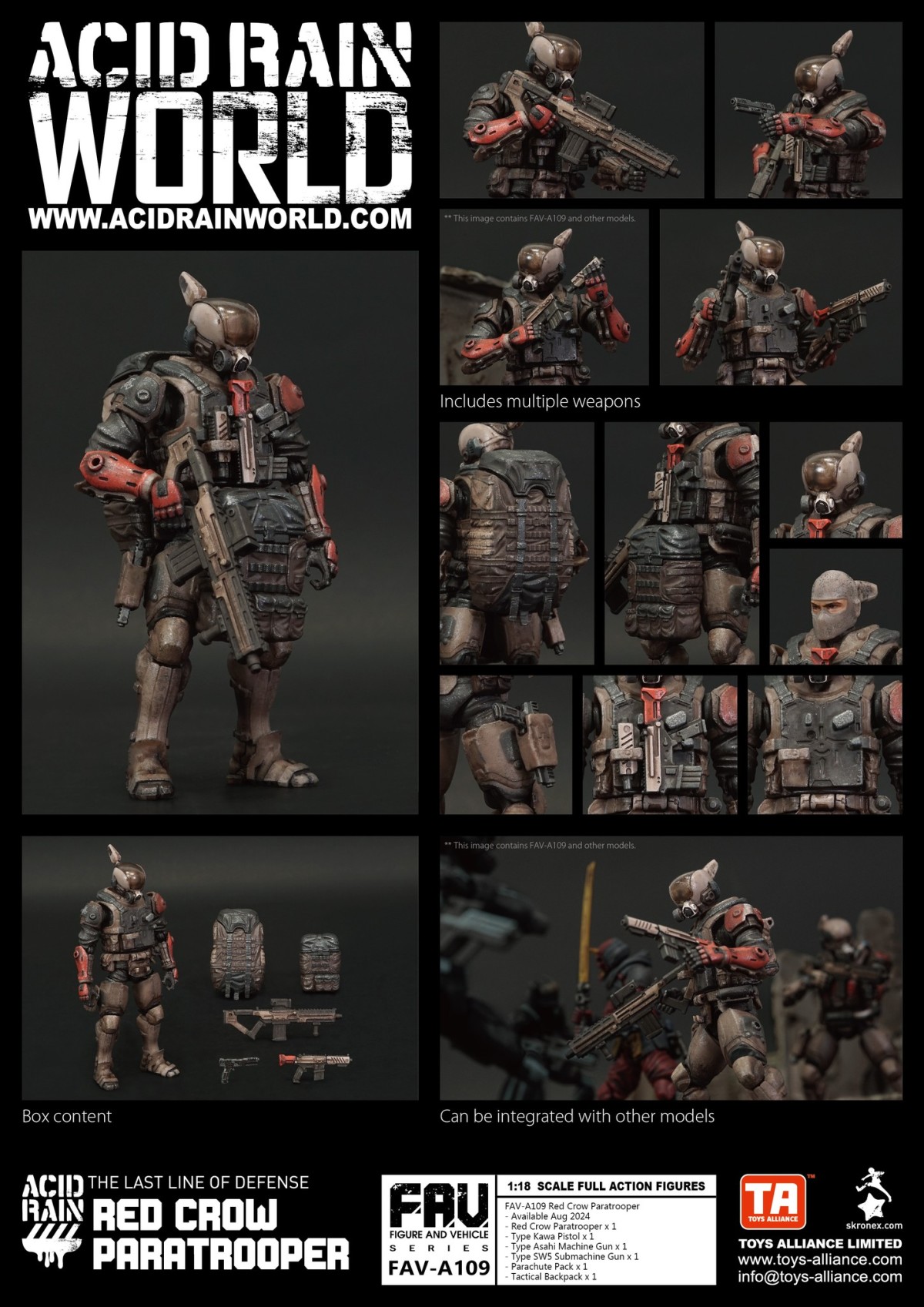 TOYS ALLIANCE《酸雨戰爭》赤鴉傘兵 1/18 比例可動人偶 降落傘包＆戰術背包掛載散發迷人重裝感！