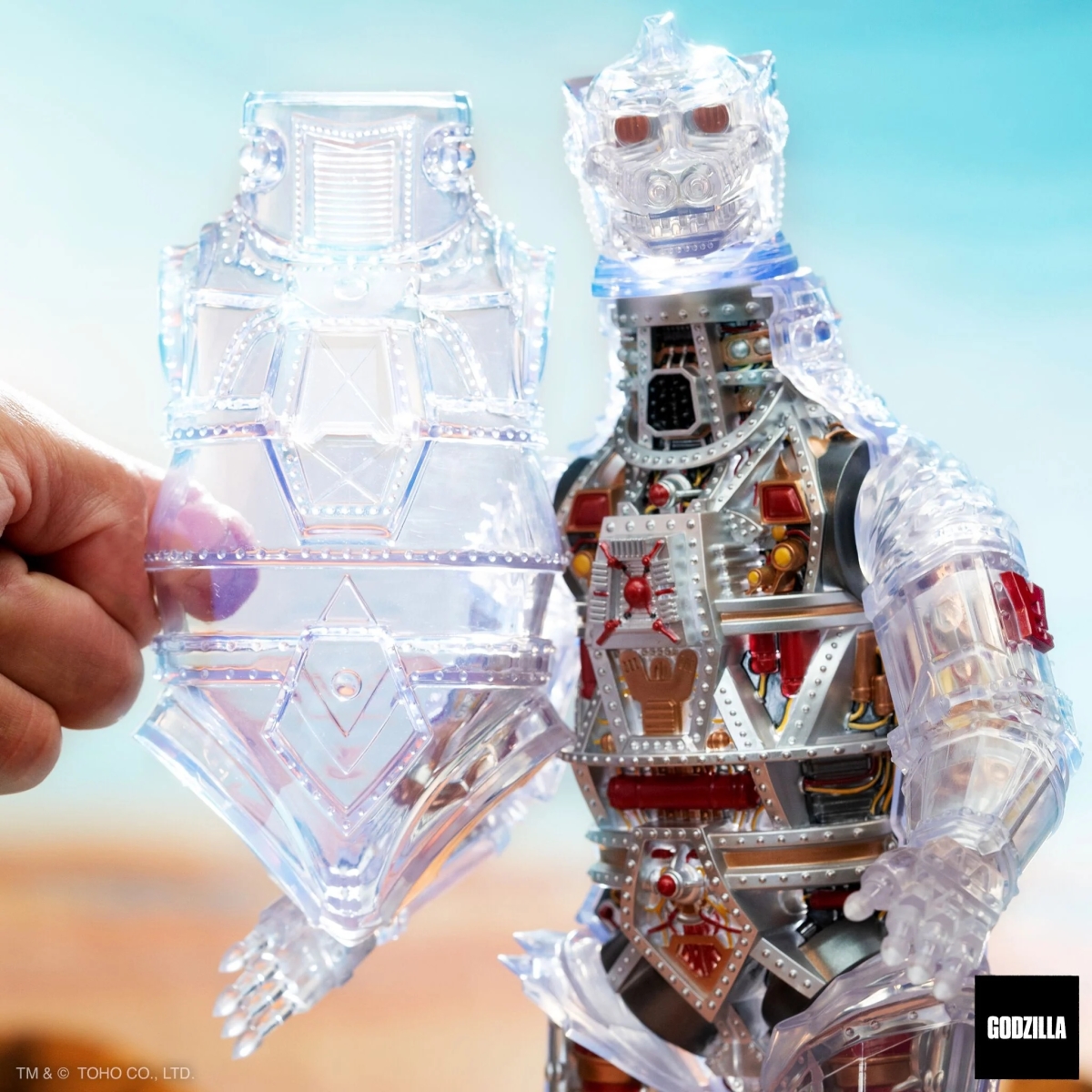 SUPER7 Super Cyborg「機械哥吉拉 (透明) 」可動玩具 一窺色彩鮮豔的機械內構!