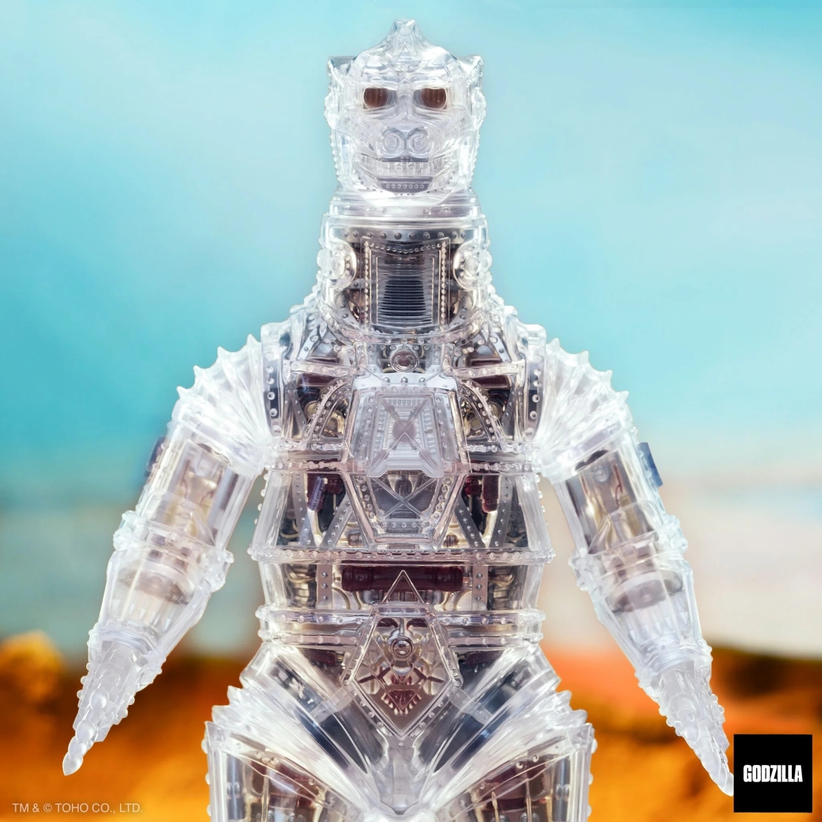SUPER7 Super Cyborg「機械哥吉拉 (透明) 」可動玩具 一窺色彩鮮豔的機械內構!