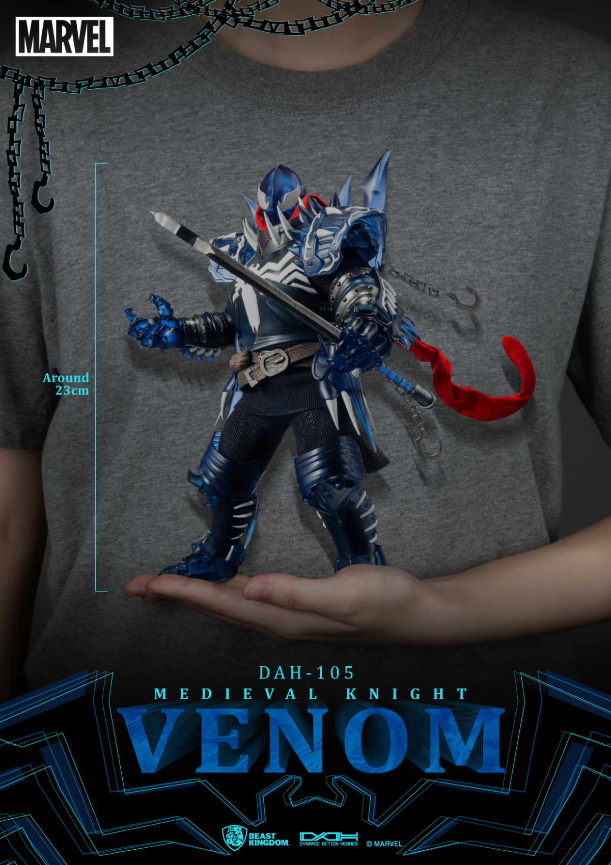 野獸國 MARVEL「中世紀騎士 猛毒」1/9 比例可動人偶 展現侵略造型感的透藍色盔甲！