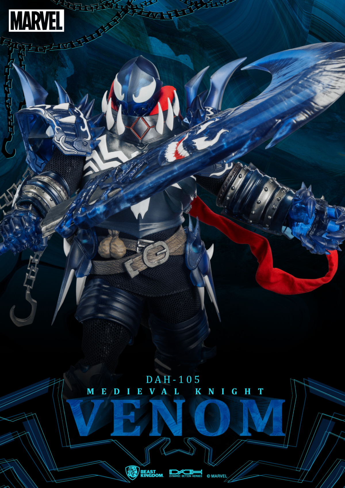 野獸國 MARVEL「中世紀騎士 猛毒」1/9 比例可動人偶 展現侵略造型感的透藍色盔甲！