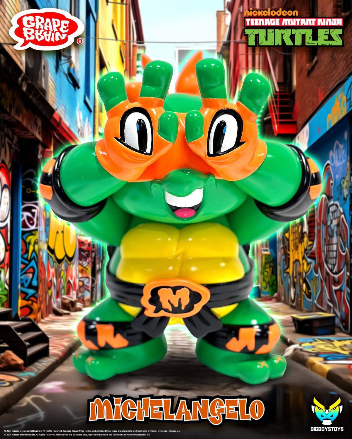 Bigboystoys×脳味噌葡萄×TMNT 攜手打造「米開朗基羅」軟膠玩具!將於 TTE 2024 首發