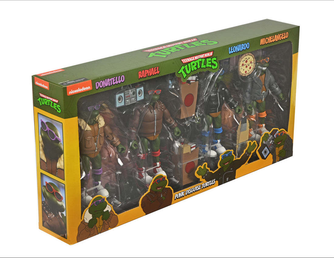 NECA『《忍者龜》龐克偽裝烏龜』 7 吋可動人偶套組,經典動畫版登場的龐克頭造型立體化!