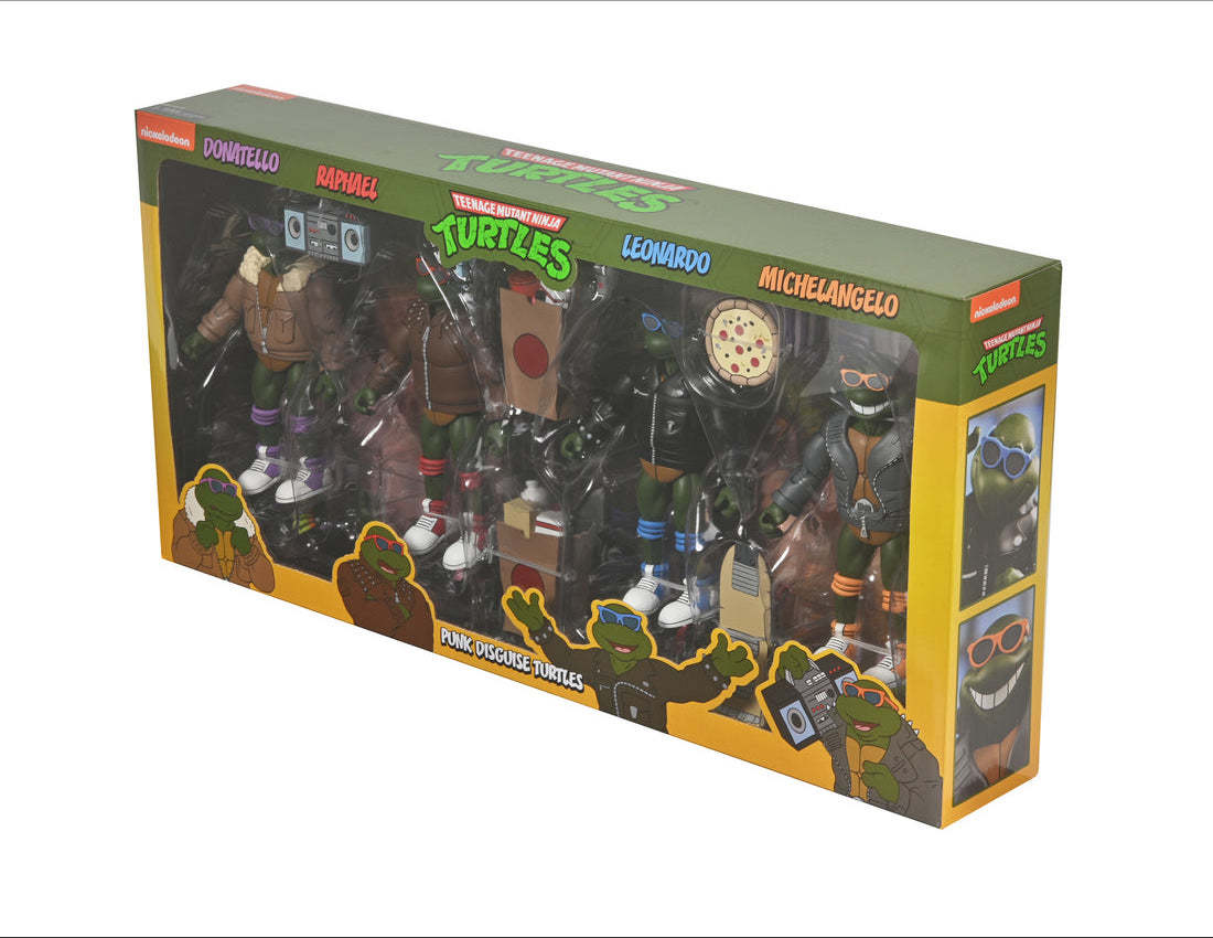 NECA『《忍者龜》龐克偽裝烏龜』 7 吋可動人偶套組,經典動畫版登場的龐克頭造型立體化!