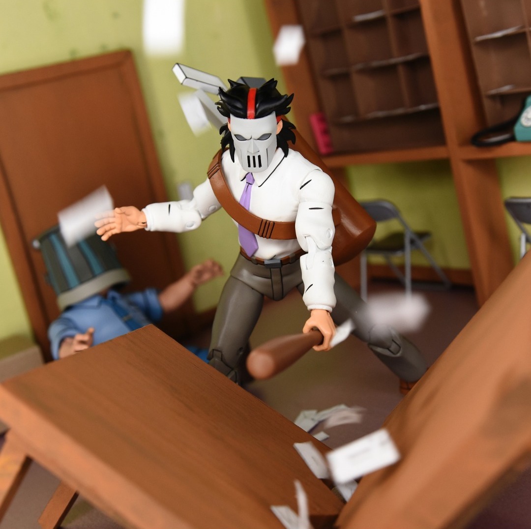 NECA『《忍者龜》卡通版 商務西裝凱西·瓊斯與被劈開的腳族士兵』7 吋可動人偶雙人組合包