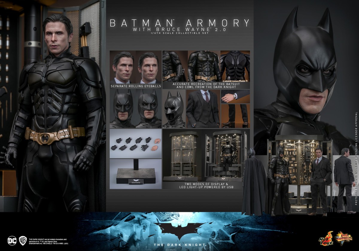 Hot Toys『《黑暗騎士》蝙蝠俠武器格納庫與布魯斯·韋恩(Batman Armory with Bruce Wayne) 2.0』1/6 比例收藏套裝組