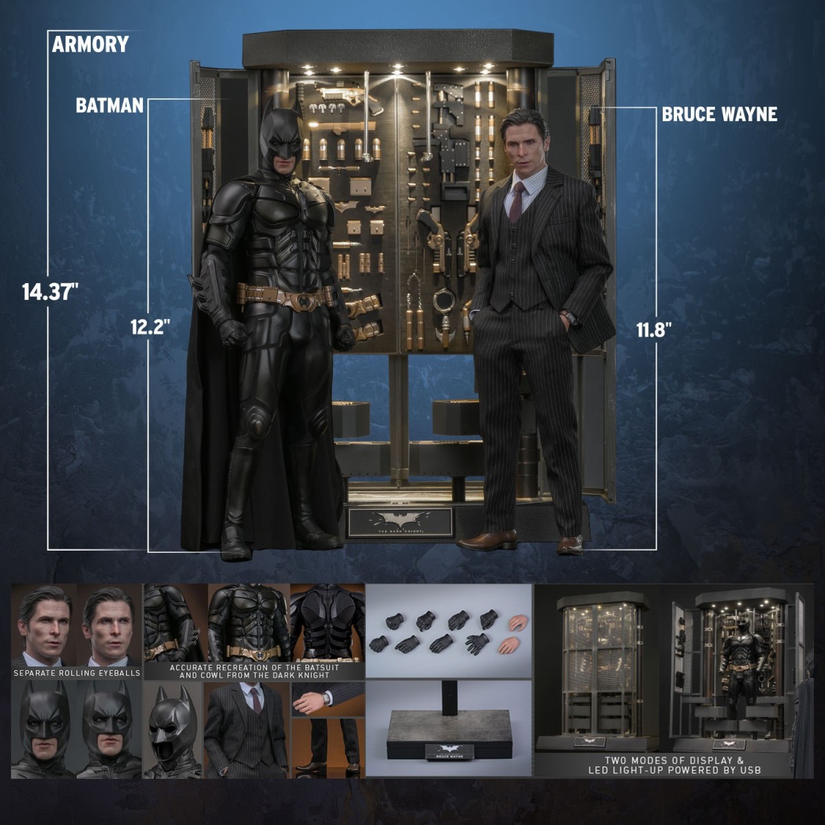 Hot Toys『《黑暗騎士》蝙蝠俠武器格納庫與布魯斯·韋恩(Batman Armory with Bruce Wayne) 2.0』1/6 比例收藏套裝組