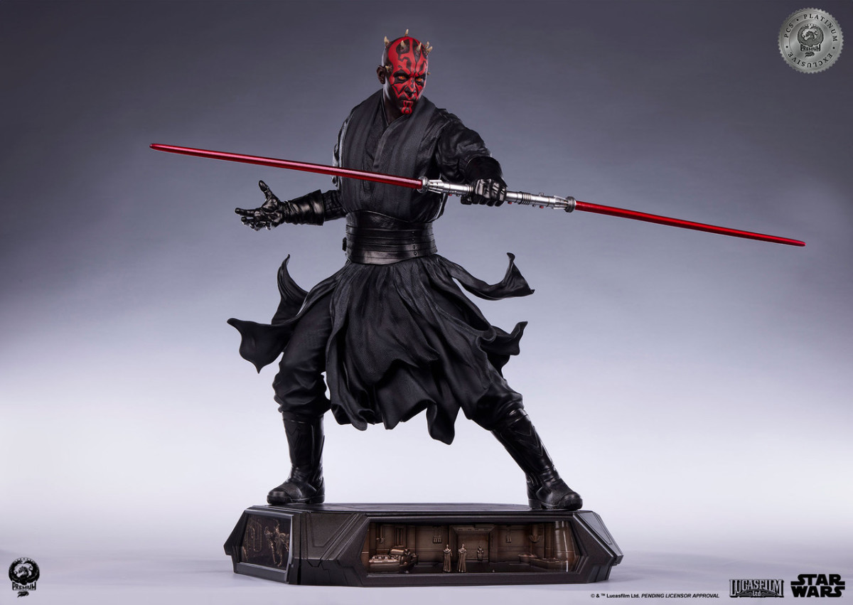 PCS『《星際大戰首部曲:威脅潛伏》達斯·魔(Darth Maul)白金限定版』1/3 比例收藏雕像,替換展示裸上身的霸氣姿態!