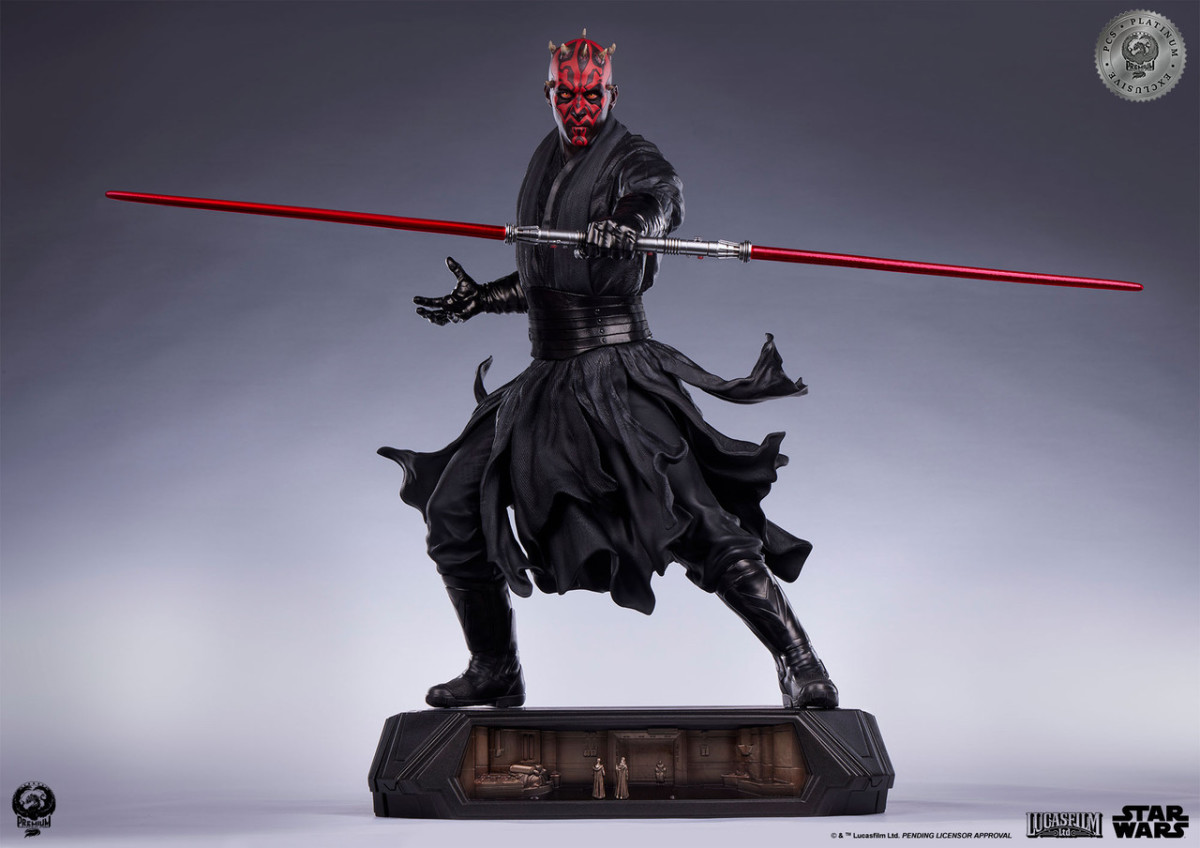 PCS『《星際大戰首部曲:威脅潛伏》達斯·魔(Darth Maul)白金限定版』1/3 比例收藏雕像,替換展示裸上身的霸氣姿態!