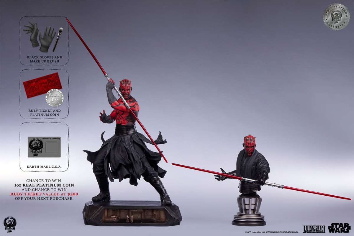 PCS『《星際大戰首部曲:威脅潛伏》達斯·魔(Darth Maul)白金限定版』1/3 比例收藏雕像,替換展示裸上身的霸氣姿態!
