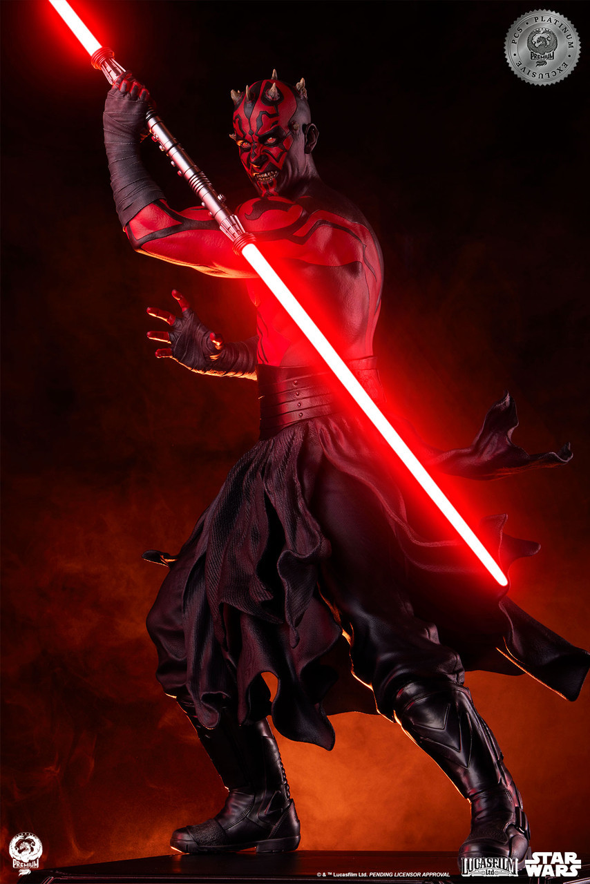PCS『《星際大戰首部曲:威脅潛伏》達斯·魔(Darth Maul)白金限定版』1/3 比例收藏雕像,替換展示裸上身的霸氣姿態!
