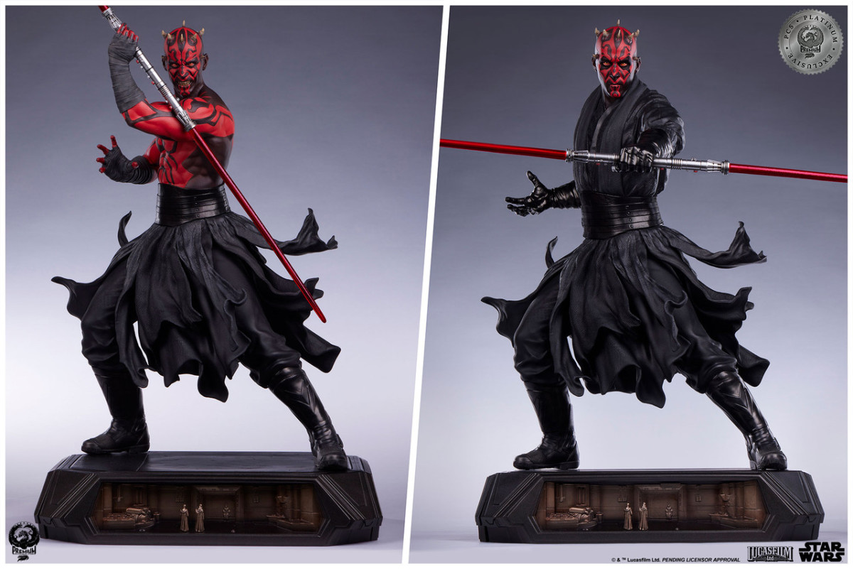 PCS『《星際大戰首部曲:威脅潛伏》達斯·魔(Darth Maul)白金限定版』1/3 比例收藏雕像,替換展示裸上身的霸氣姿態!