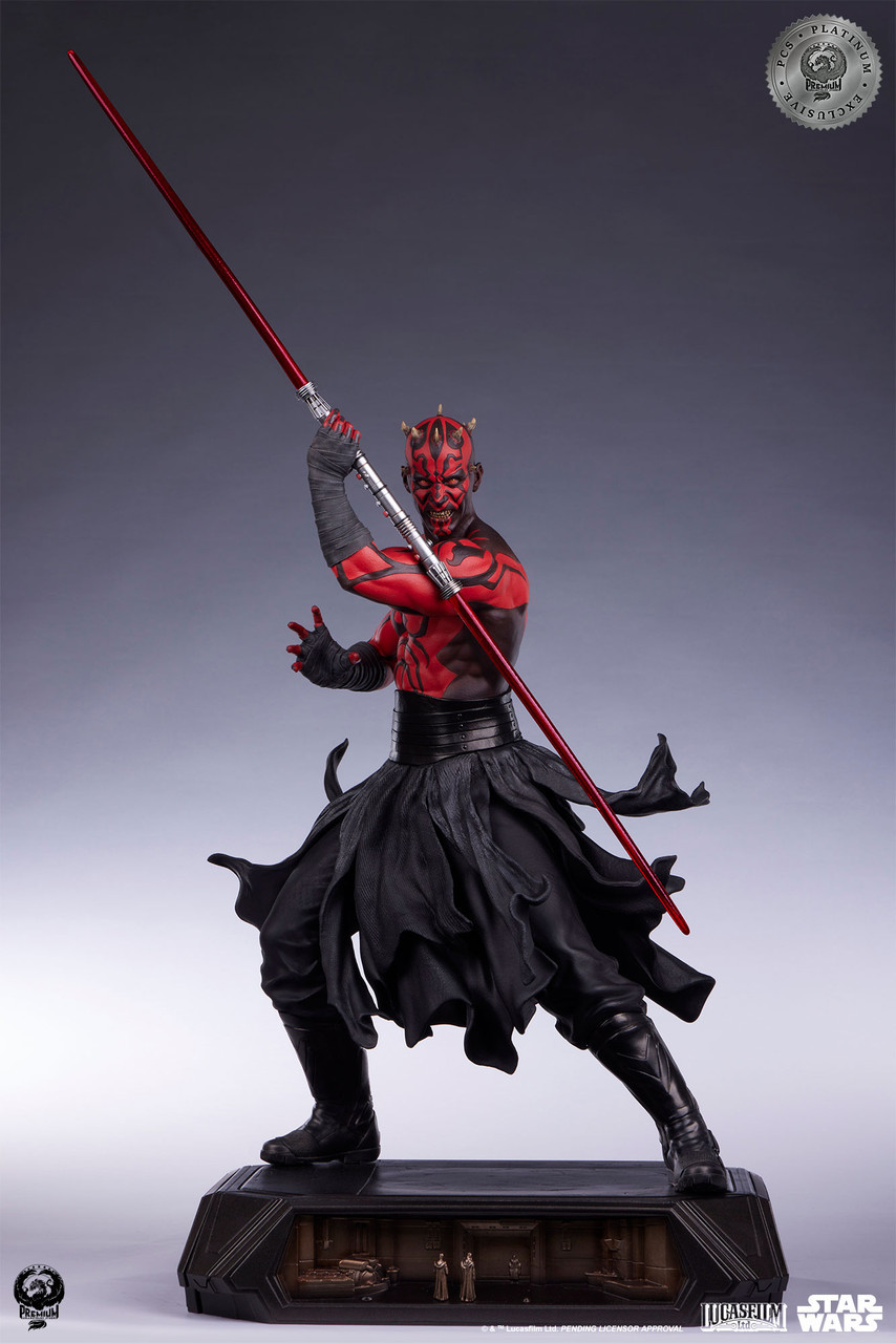 PCS『《星際大戰首部曲:威脅潛伏》達斯·魔(Darth Maul)白金限定版』1/3 比例收藏雕像,替換展示裸上身的霸氣姿態!