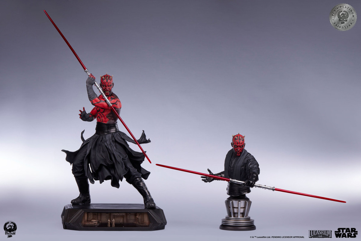 PCS『《星際大戰首部曲:威脅潛伏》達斯·魔(Darth Maul)白金限定版』1/3 比例收藏雕像,替換展示裸上身的霸氣姿態!