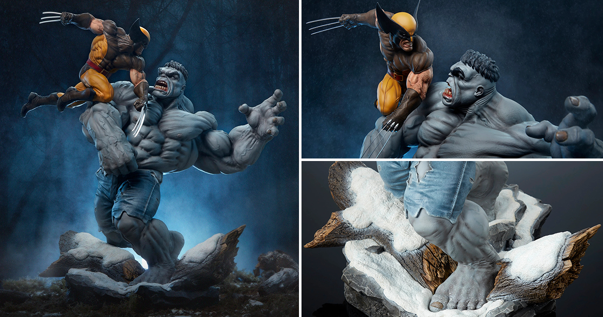 SIDESHOW MARVEL「灰浩克大戰金鋼狼」（Grey Hulk vs Wolverine）全身雕像 雙雄激戰雪地再開！