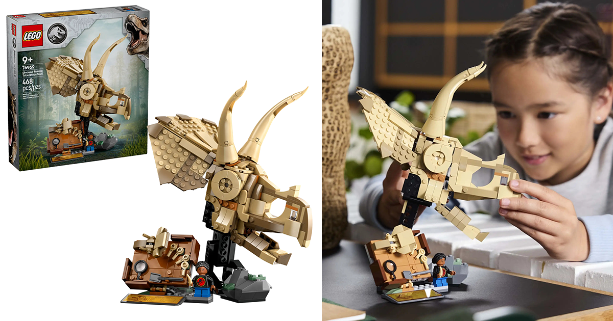 LEGO 76969《侏羅紀世界》恐龍化石：三角龍頭骨（Dinosaur Fossils: Triceratops Skull）極具存在感的犄角與頭盾！