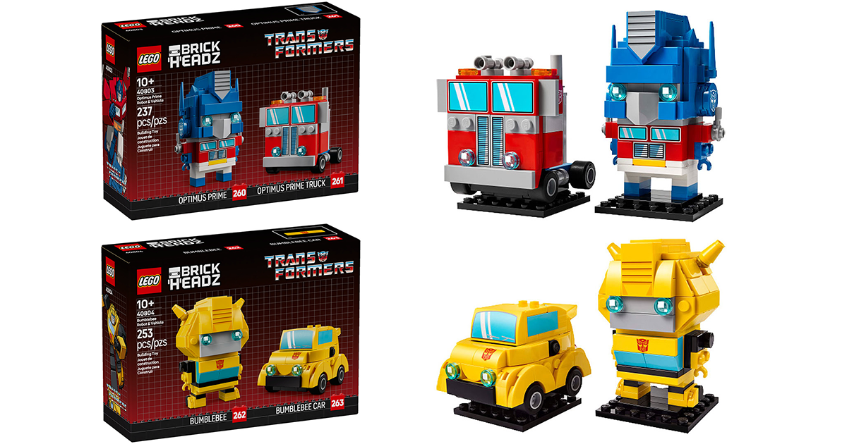 LEGO BrickHeadz 系列「40803 柯博文 機器人＆載具」、「40804 大黃蜂 機器人＆載具」