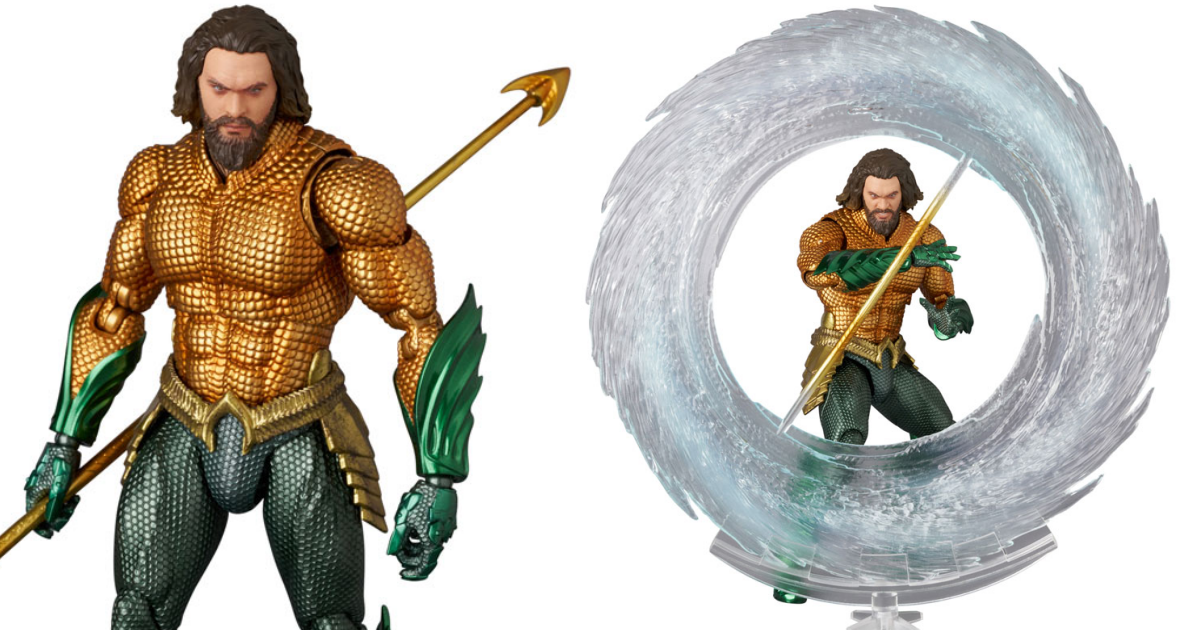 MAFEX『No.267《水行俠：失落王國》水行俠（金綠配色戰服）』可動人偶，再現水面下閃亮的戰衣質感！