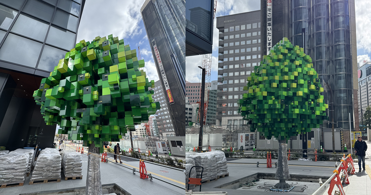 日本街頭出現貌似《Minecraft》的方塊樹？眼花撩亂的景象讓人現實與虛擬傻傻分不清！