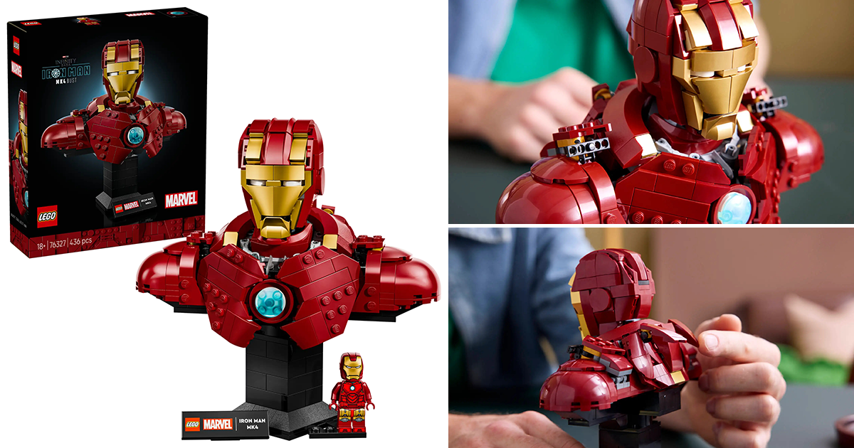 LEGO 76327「鋼鐵人馬克4胸像」（Iron Man MK4 Bust）具備可展開定風翼＆肩部加農砲！