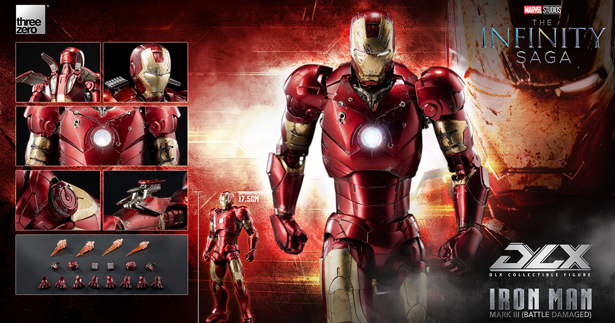 threezero MARVEL「鋼鐵人馬克3 (戰損版) 」可動人偶 戰損處理之外更新增微型機砲＆熱誘餌彈配件！