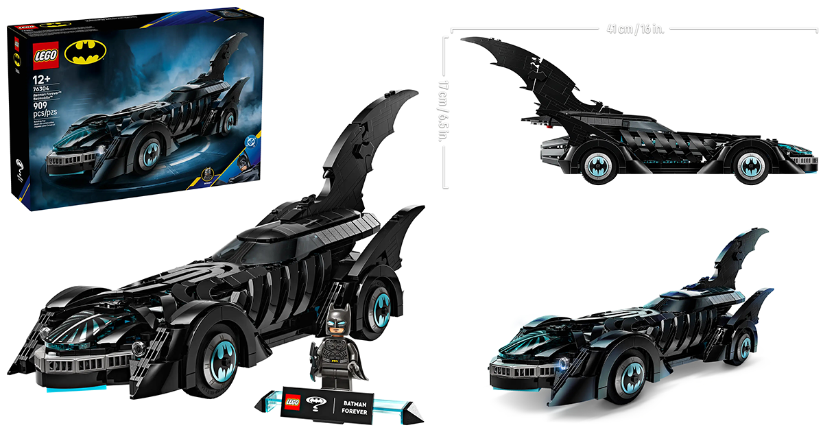 LEGO 76304 DC「蝙蝠俠3蝙蝠車」磚拼模型（Batman Forever Batmobile）長達 41 公分的狂放造型！