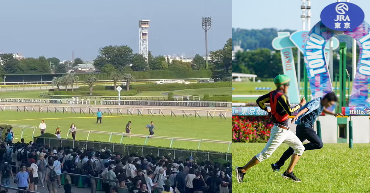 東京競馬場開放草皮跑道供民眾體驗　民眾進場爆衝上演「真人版賽馬娘」場面超歡樂！