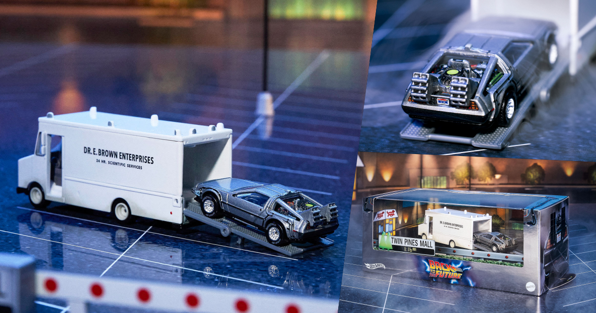 Mattel Creations『風火輪《回到未來》40  週年紀念壓鑄合金汽車套組』，重回初見迪羅倫時光機的經典場面！