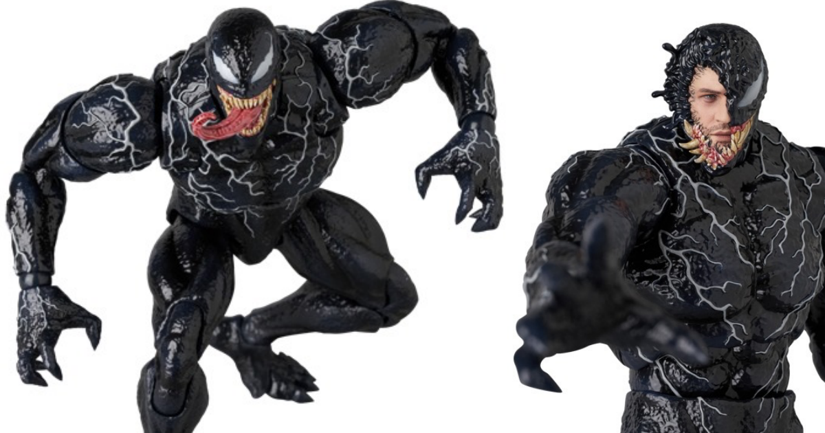  MAFEX「No.282《猛毒2：血蜘蛛》猛毒」可動人偶，配合共生體斧頭、護盾配件再現劇中戰鬥姿態！