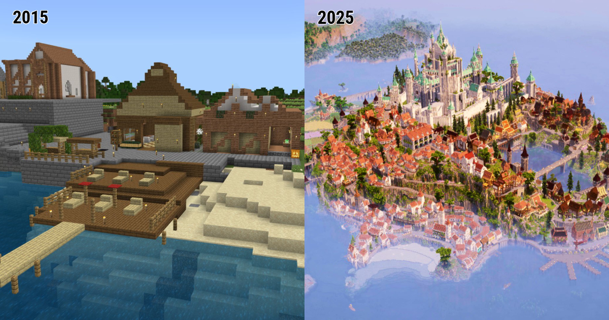荒島成王城！推主在《Minecraft》持續10年開拓小島，現已成富麗堂皇的「理想鄉」！