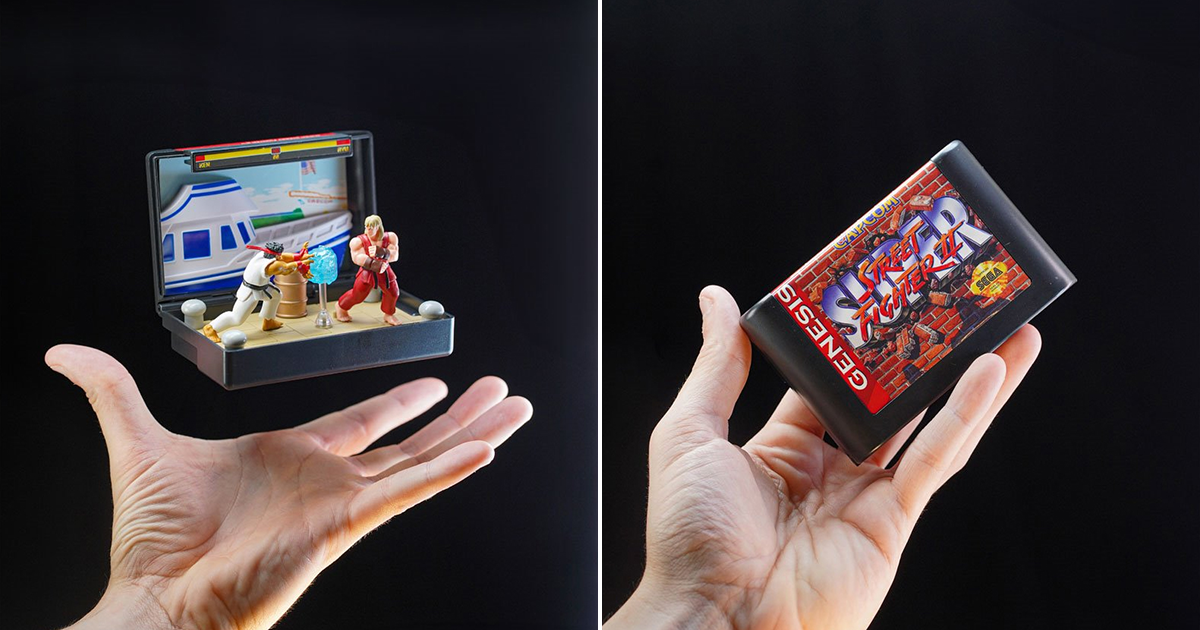 Console Heroes「Sega Genesis 快打旋風II 遊戲卡帶遊玩場景組」在卡帶中放入熱血對戰！