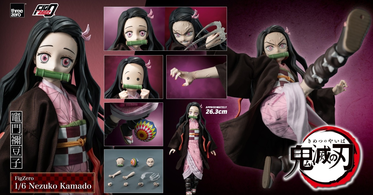 threezero「FigZero《鬼滅之刃》竈門禰豆子」1/6 比例可動人偶，磁吸特效再現迎戰朱紗丸時的模樣！