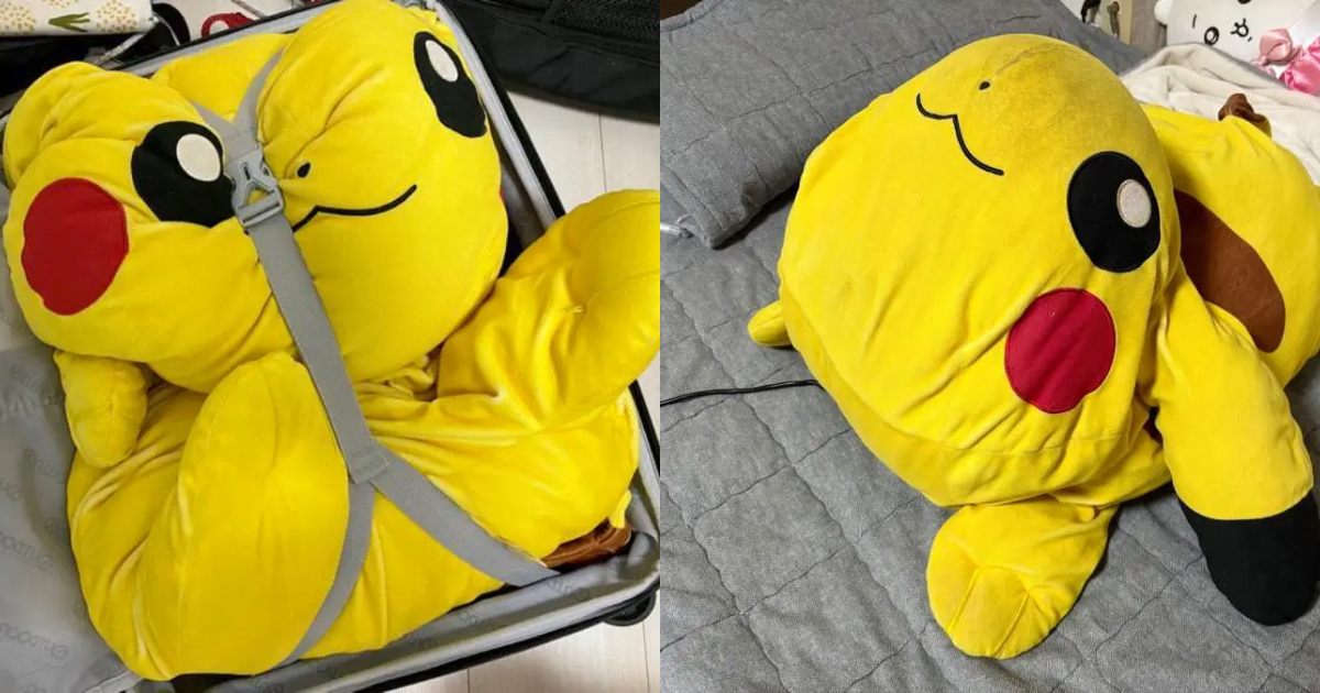 被塞進行李箱的特大皮卡丘娃娃看起來可憐又可愛引熱議 推主嘆：沒有牠我睡不著...