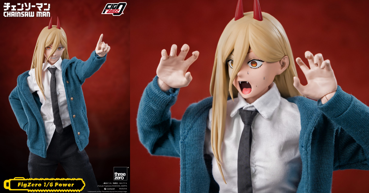 threezero「FigZero《鏈鋸人》帕瓦」1/6 比例可動人偶，收錄在腳邊蹭蹭的超可愛喵子模型！