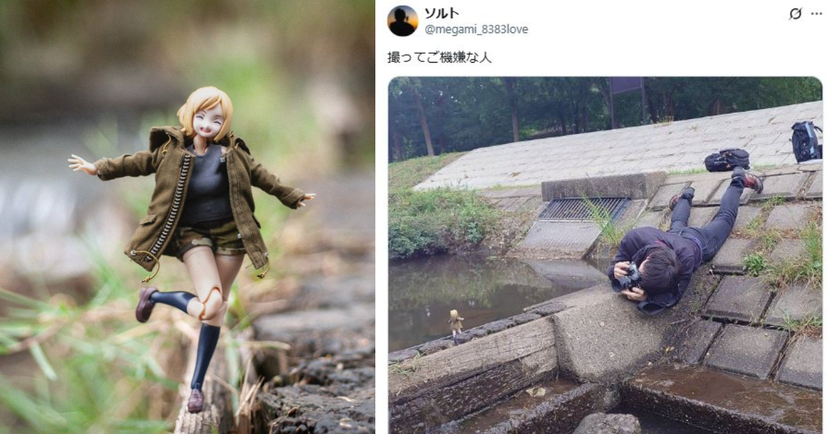 想拍出模型好照片可不簡單！ 推主臥倒趴地拍出「美少女模型神照」讓網友絕讚 : 太拚了...