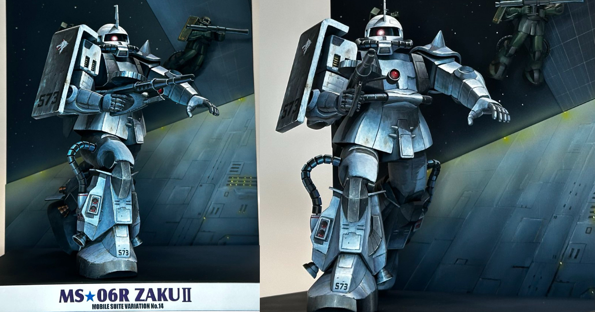 推主巧用場景塗裝把《機動戰士鋼彈》薩克II鋼普拉做成「盒繪」 視覺效果超突出像是一幅畫