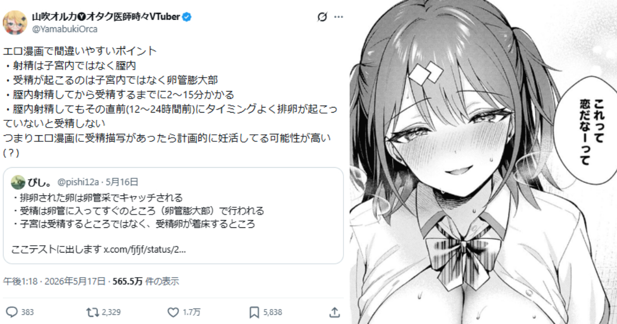 醫師VTuber解釋「情色漫畫錯誤的觀念」引話題 吐槽：光是射的位置就大錯特錯