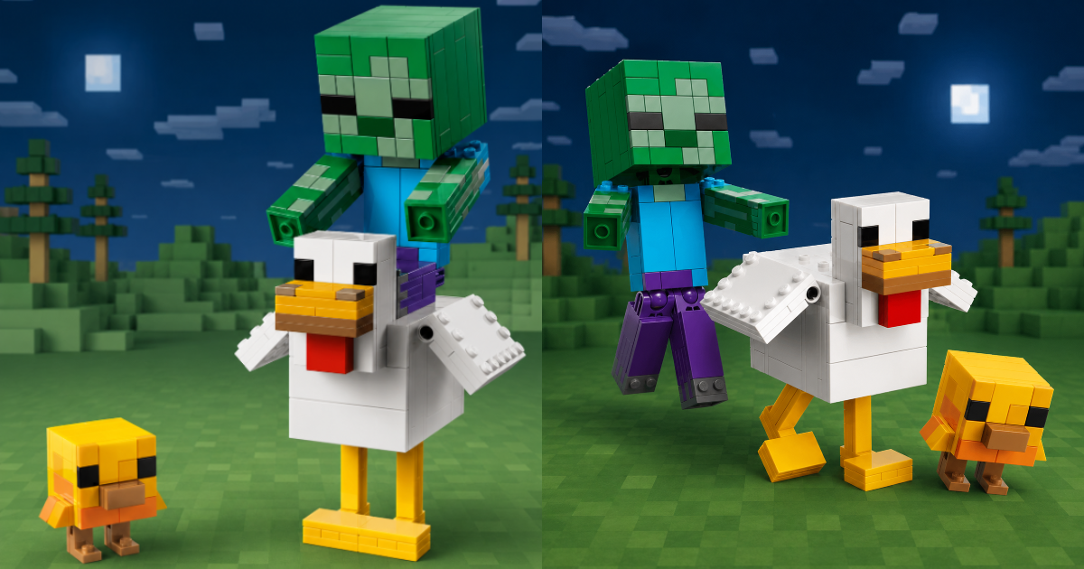 LEGO Minecraft 21582 "Chicken Jockey" Set Recreates the Game's Chaotic Rare Mob, Sticker-Free!