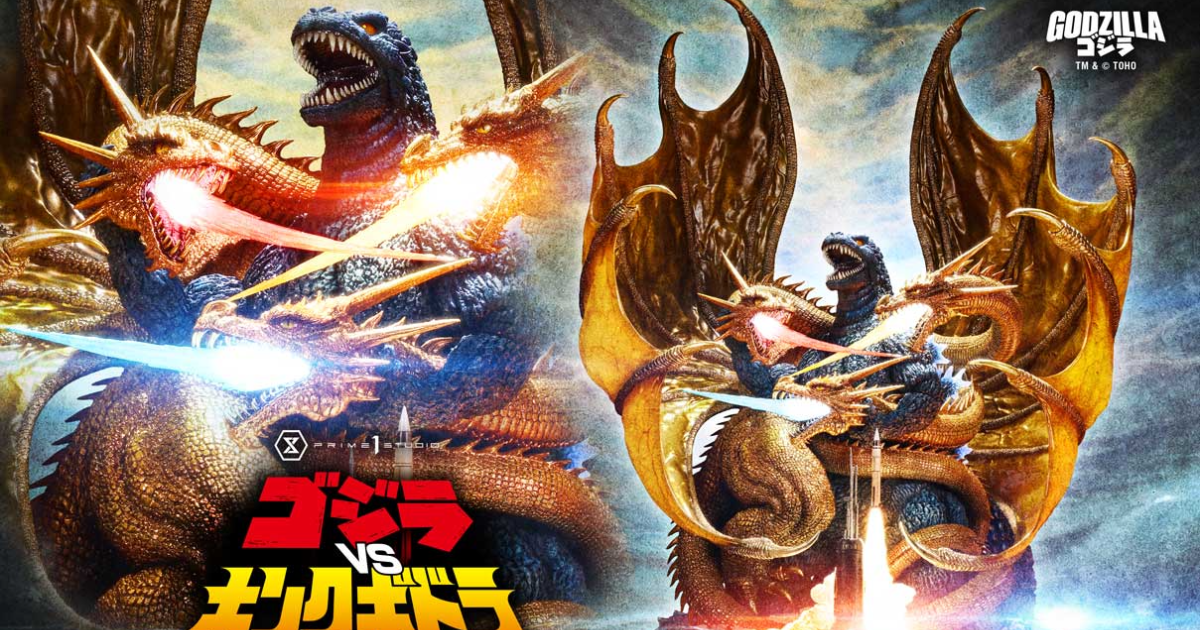 Prime 1 Studio《哥吉拉 VS 王者基多拉》LEGACY ART 雕像 生賴範義經典海報化身 82cm 巨型場景！
